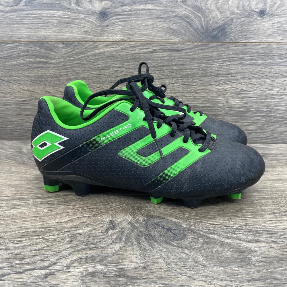 Lotto Maestro Soccer Cleats Kids 4.5 Black Green Honeycomb Firm Ground